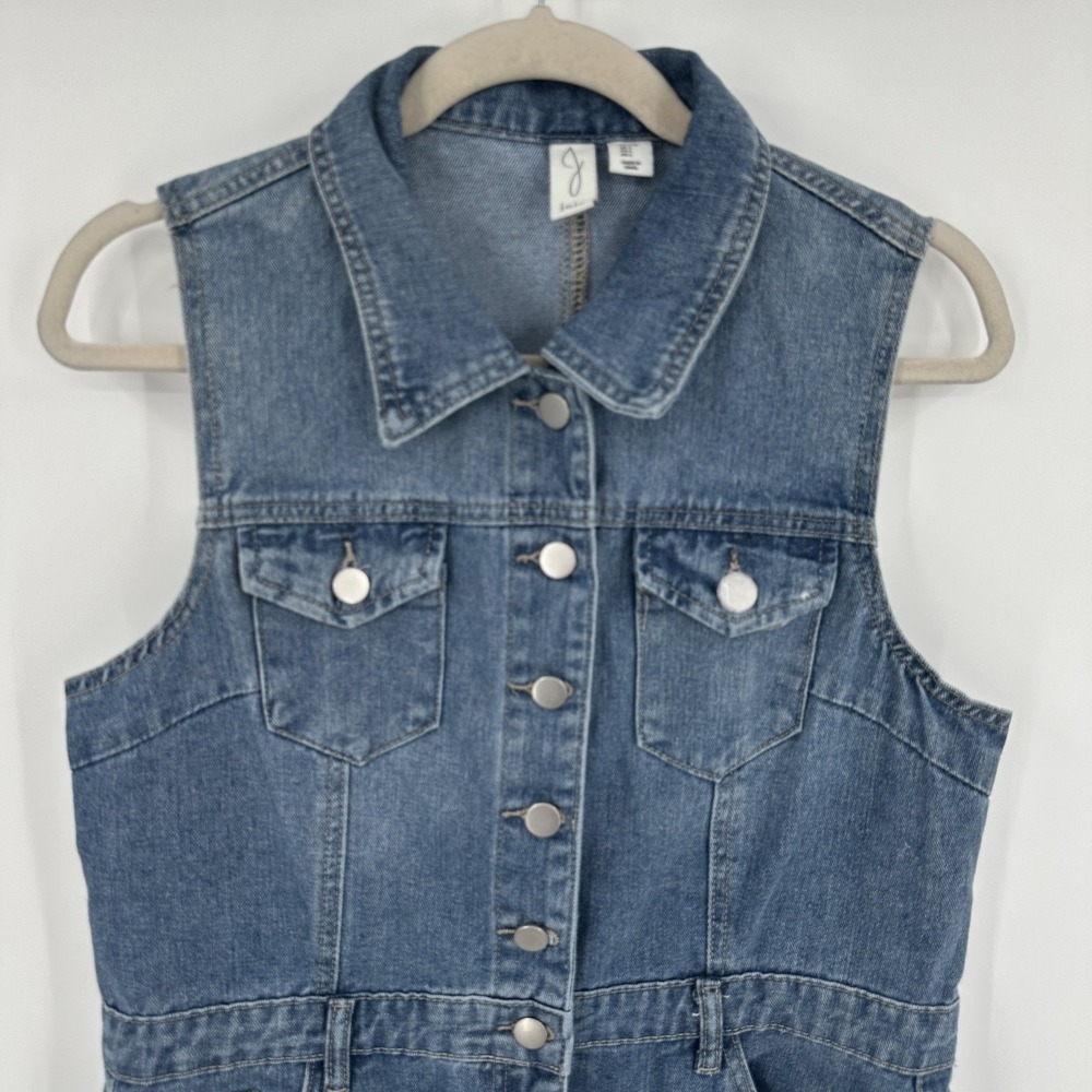 Joie Dress Womens Large‎ Blue Denim Sleeveless Snap Button Pockets Frayed Hem